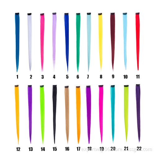 Long Straight colorful 1 Clip In Highlight Rainbow Hair Extensions Streak Pink Synthetic Clip in hair extension